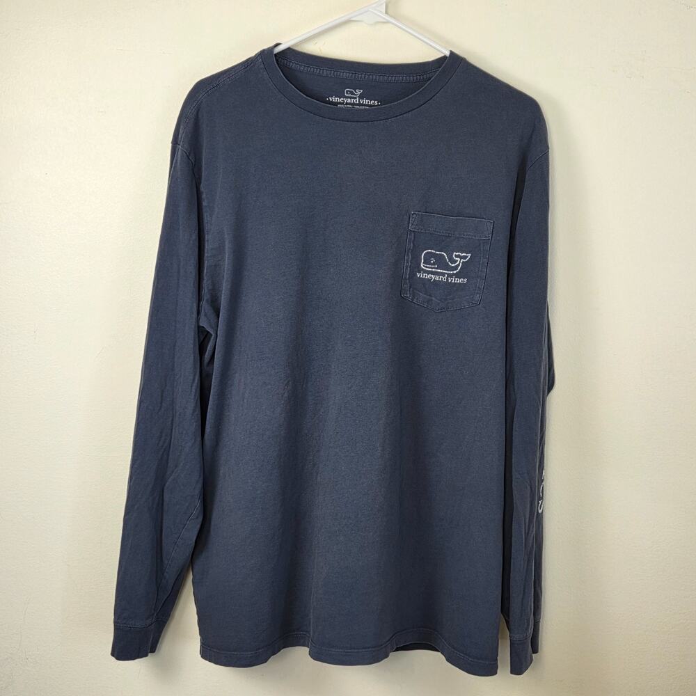 Vineyard Vines Men's L Navy Whale Long Sleeve Pocket Tee Graphic Shirt